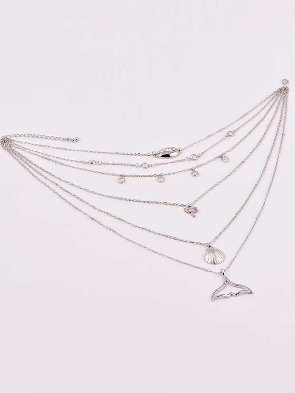 Shell & Fishtail Pendant Layered Chain Necklace - INS | Online Fashion Free Shipping Clothing, Dresses, Tops, Shoes