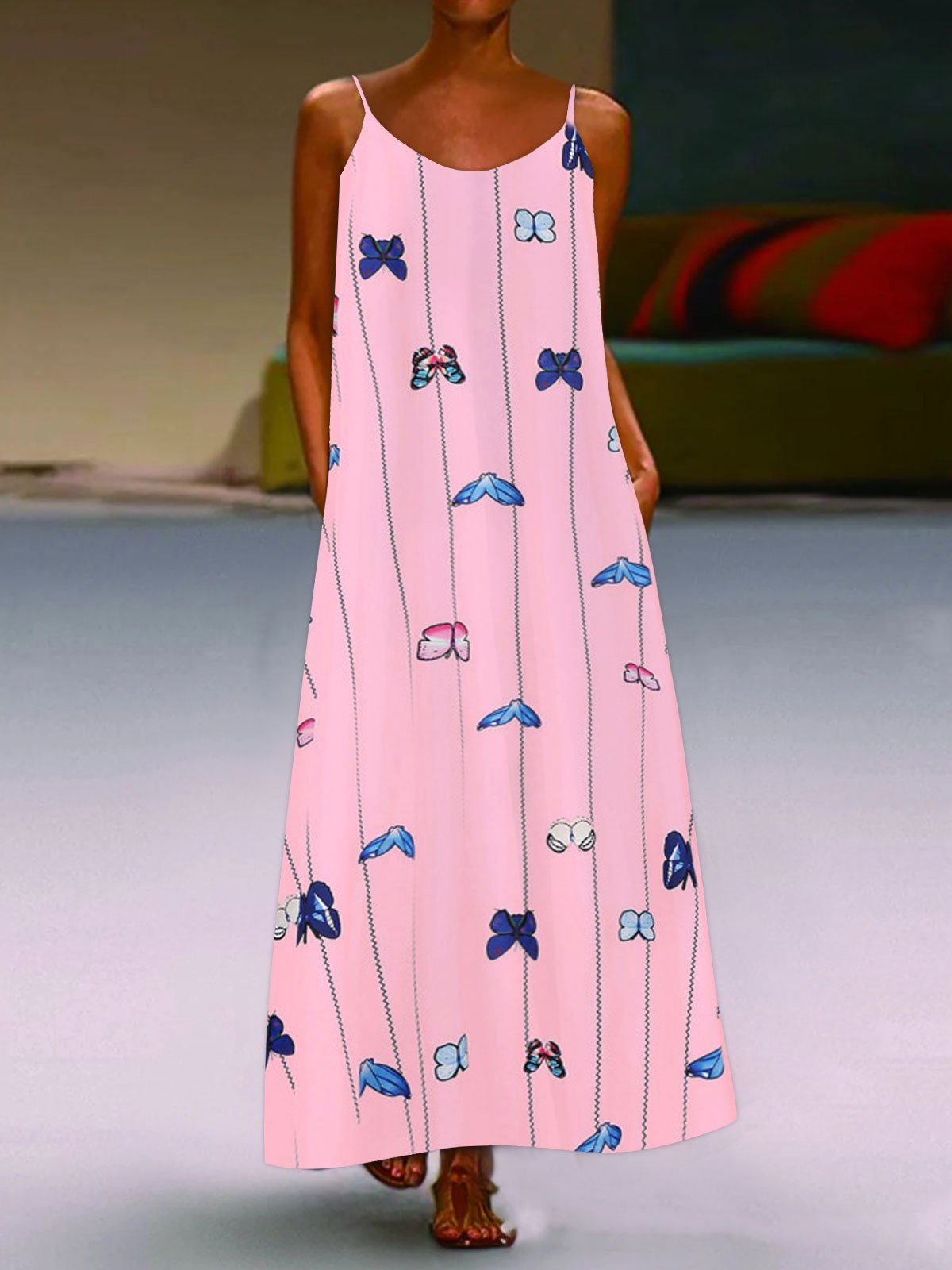 Sleeveless Butterfly Print Suspender Dress - Maxi Dresses - INS | Online Fashion Free Shipping Clothing, Dresses, Tops, Shoes - 05/07/2021 - 20-30 - color-light-white