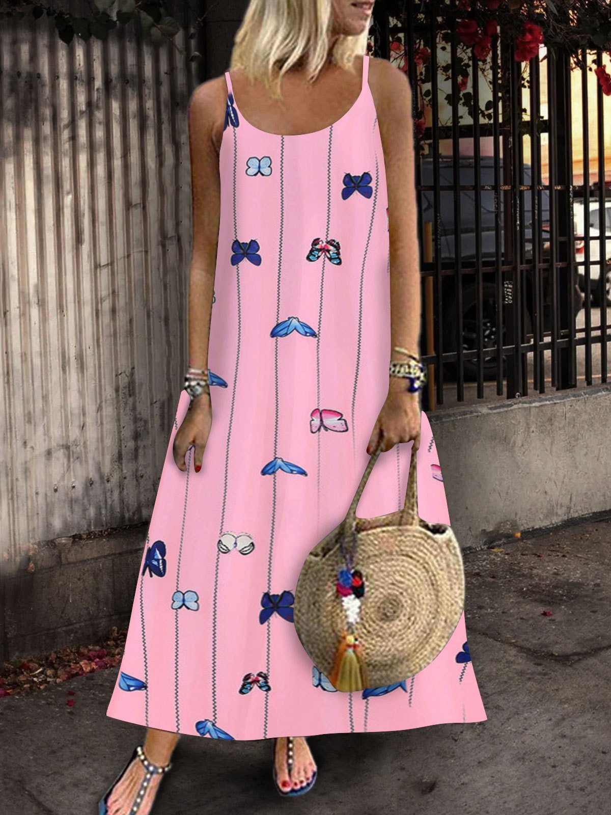 Sleeveless Butterfly Print Suspender Dress - Maxi Dresses - INS | Online Fashion Free Shipping Clothing, Dresses, Tops, Shoes - 05/07/2021 - 20-30 - color-light-white