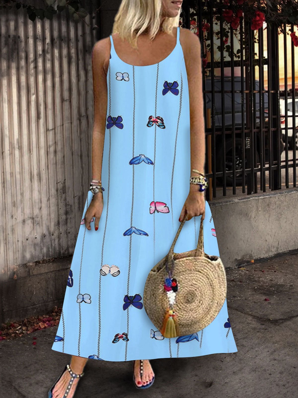 Sleeveless Butterfly Print Suspender Dress - Maxi Dresses - INS | Online Fashion Free Shipping Clothing, Dresses, Tops, Shoes - 05/07/2021 - 20-30 - color-light-white