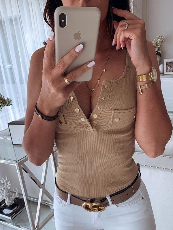 Sleeveless Button Tight Top - Tank Tops - INS | Online Fashion Free Shipping Clothing, Dresses, Tops, Shoes - 10-20 - 19/06/2021 - color-black