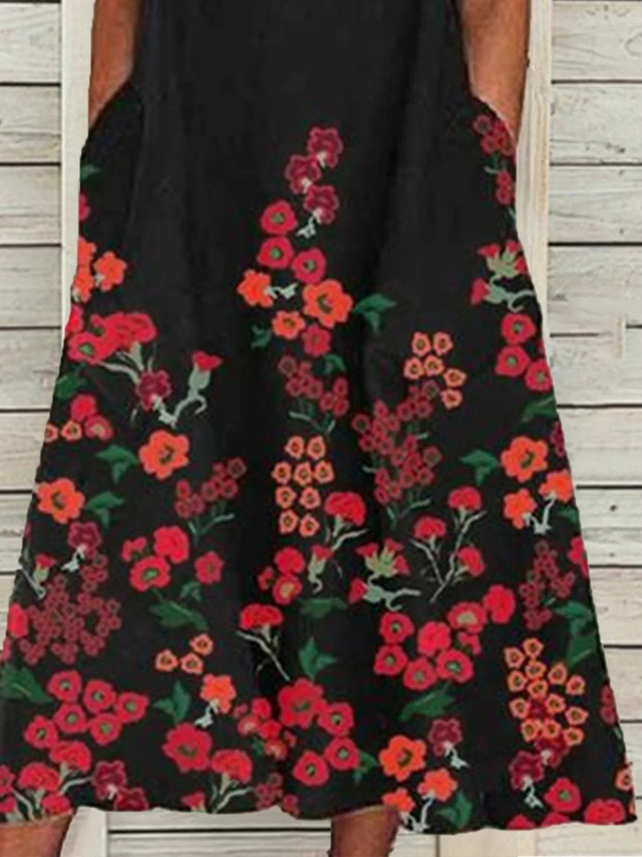 Sleeveless Pocket Round Neck Print Dress - Midi Dresses - INS | Online Fashion Free Shipping Clothing, Dresses, Tops, Shoes - 08/06/2021 - Category_Midi Dresses - Color_Black
