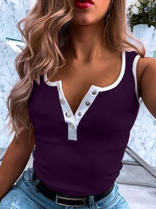 Sleeveless V-neck Button Casual Vest - Tank Tops - INS | Online Fashion Free Shipping Clothing, Dresses, Tops, Shoes - 09/07/2021 - 10-20 - color-black