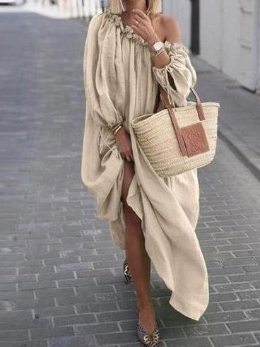 Sloping Shoulder Off Shoulder Loose Dress - Maxi Dresses - INS | Online Fashion Free Shipping Clothing, Dresses, Tops, Shoes - 22/07/2021 - 30-40 - Category_Maxi Dresses