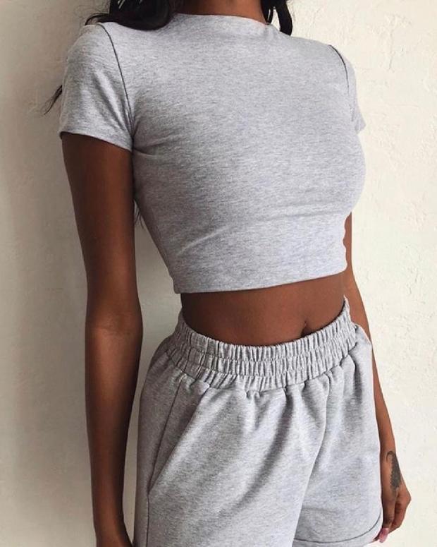 Solid Short Sleeve Casual Top & Short Set - Sets - INS | Online Fashion Free Shipping Clothing, Dresses, Tops, Shoes - 02/18/2021 - 2 piece sets - Black