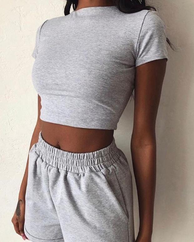 Solid Short Sleeve Casual Top & Short Set - Sets - INS | Online Fashion Free Shipping Clothing, Dresses, Tops, Shoes - 02/18/2021 - 2 piece sets - Black