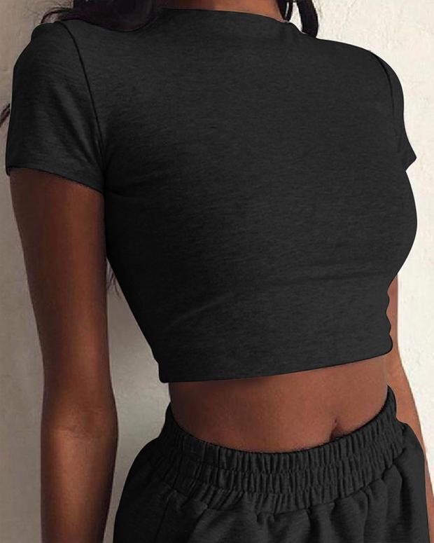 Solid Short Sleeve Casual Top & Short Set - Sets - INS | Online Fashion Free Shipping Clothing, Dresses, Tops, Shoes - 02/18/2021 - 2 piece sets - Black