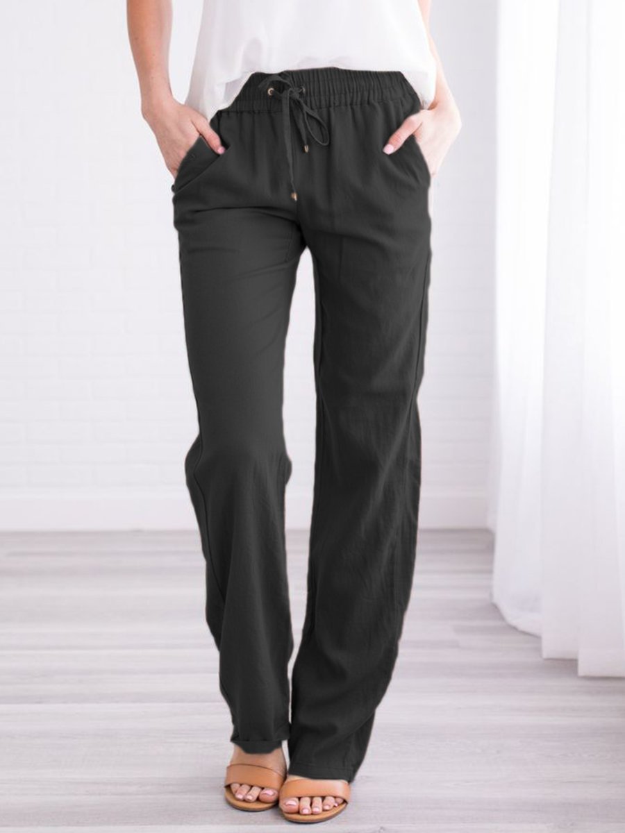 Solid Tie Casual Wide-leg Trousers - Pants - INS | Online Fashion Free Shipping Clothing, Dresses, Tops, Shoes - 10-20 - 15/07/2021 - Bottoms