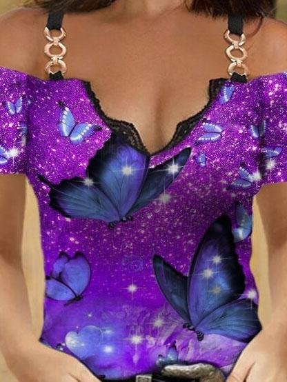 V-neck Multi-print Short-sleeved Suspender Top - T-shirts - INS | Online Fashion Free Shipping Clothing, Dresses, Tops, Shoes - 05/06/2021 - Color_Brown - Color_Green