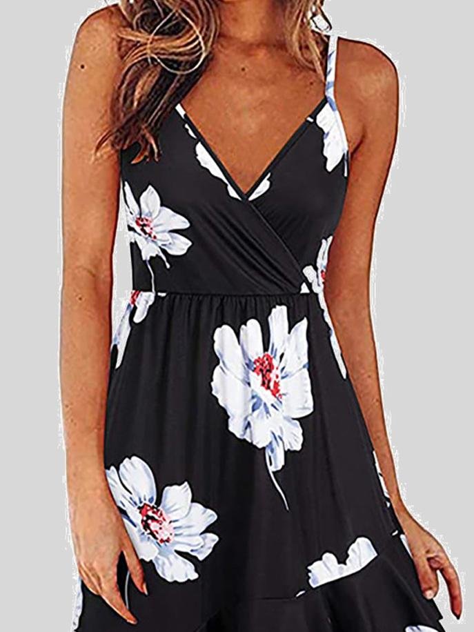 V-Neck Printed Sleeveless Suspender Dress - Mini Dresses - INS | Online Fashion Free Shipping Clothing, Dresses, Tops, Shoes - 10-20 - 18/06/2021 - Category_Mini Dresses