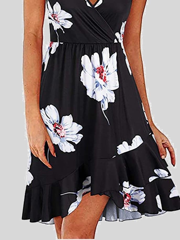 V-Neck Printed Sleeveless Suspender Dress - Mini Dresses - INS | Online Fashion Free Shipping Clothing, Dresses, Tops, Shoes - 10-20 - 18/06/2021 - Category_Mini Dresses