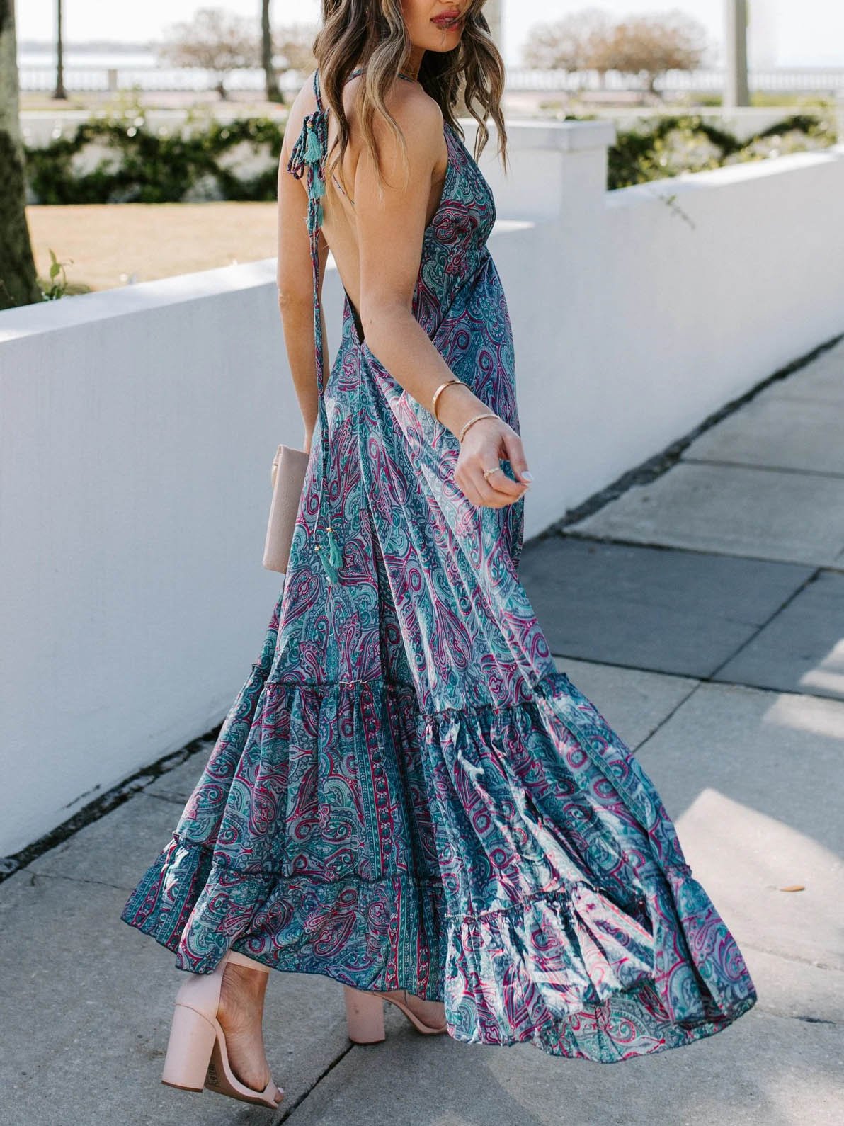 V-Neck Printed Sling Maxi Dresses - Maxi Dresses - INS | Online Fashion Free Shipping Clothing, Dresses, Tops, Shoes - 04/06/2021 - Color_Blue - DRE2106040047