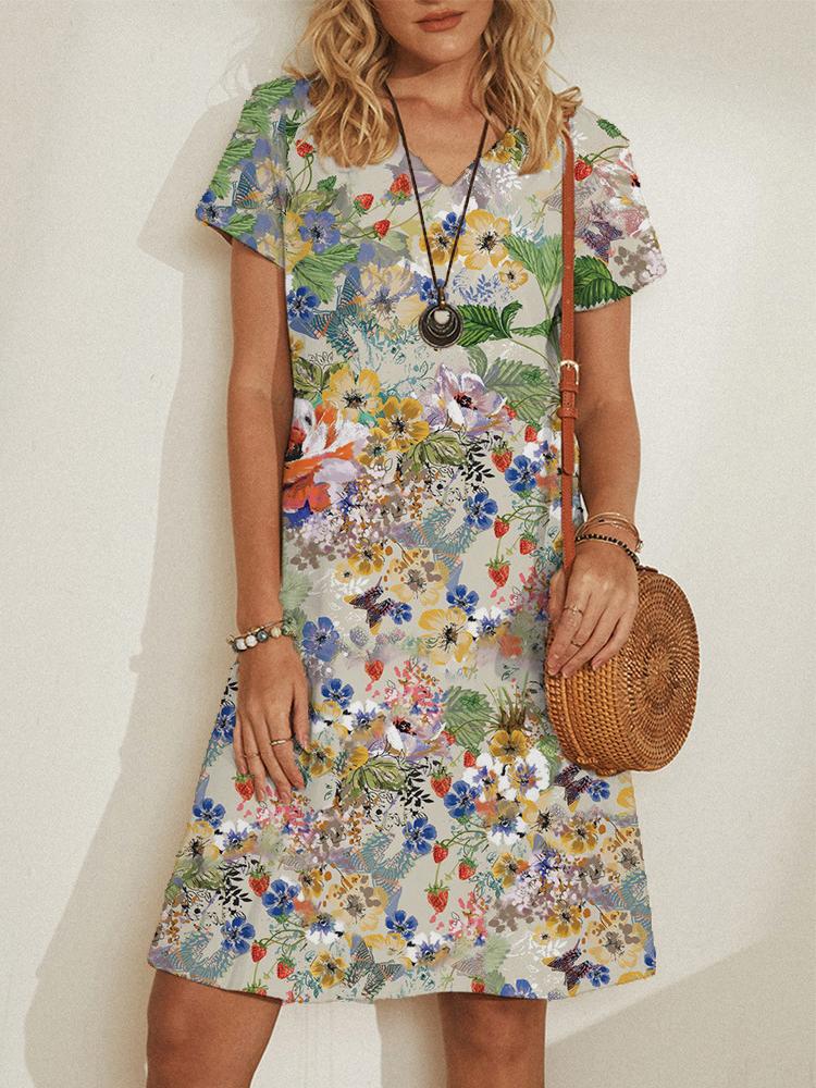 V-neck Pullover Short Sleeve Loose Dress - Mini Dresses - INS | Online Fashion Free Shipping Clothing, Dresses, Tops, Shoes - 20-30 - 23/06/2021 - color-black