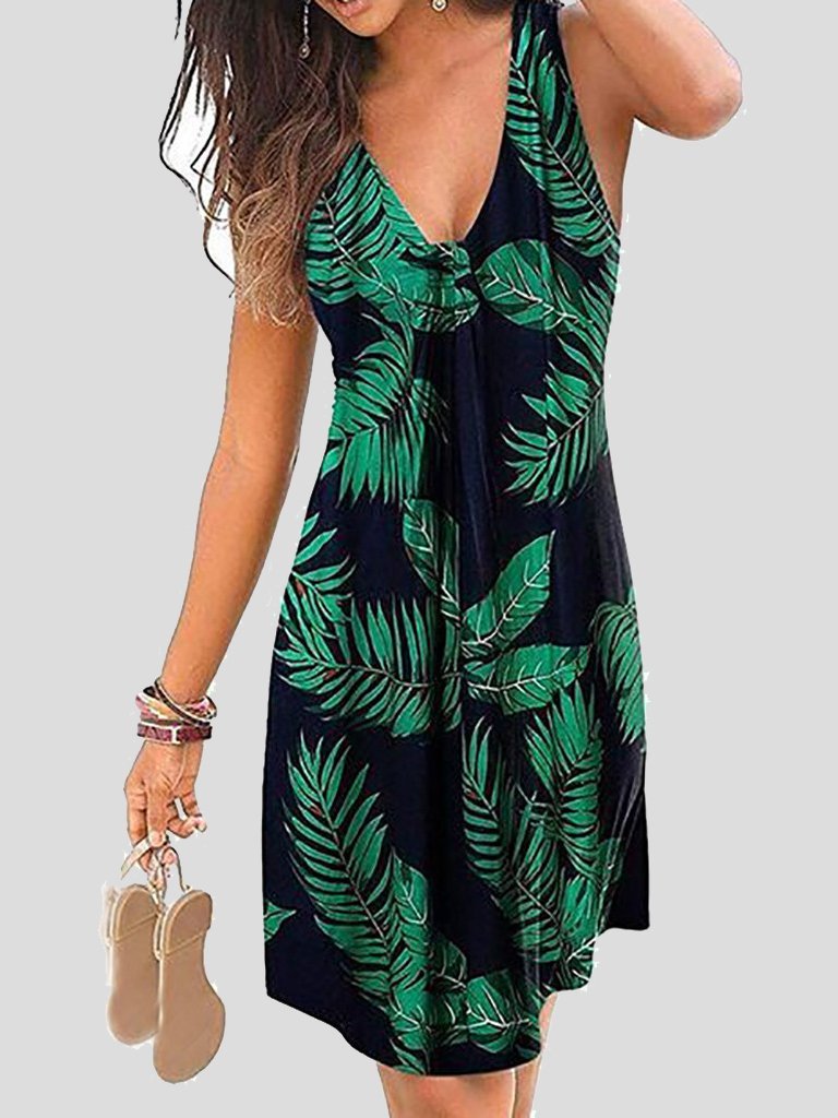 V-neck Sleeveless Print Mini Dress - Mini Dresses - INS | Online Fashion Free Shipping Clothing, Dresses, Tops, Shoes - 05/07/2021 - 10-20 - color-black