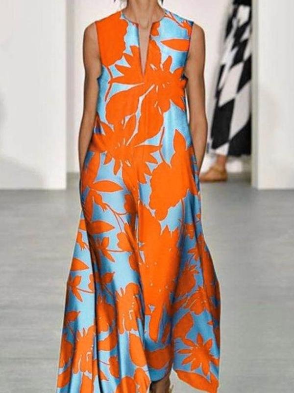 V-Neck Sleeveless Printed Bohemian Dress - Maxi Dresses - INS | Online Fashion Free Shipping Clothing, Dresses, Tops, Shoes - 22/06/2021 - 30-40 - Category_Maxi Dresses
