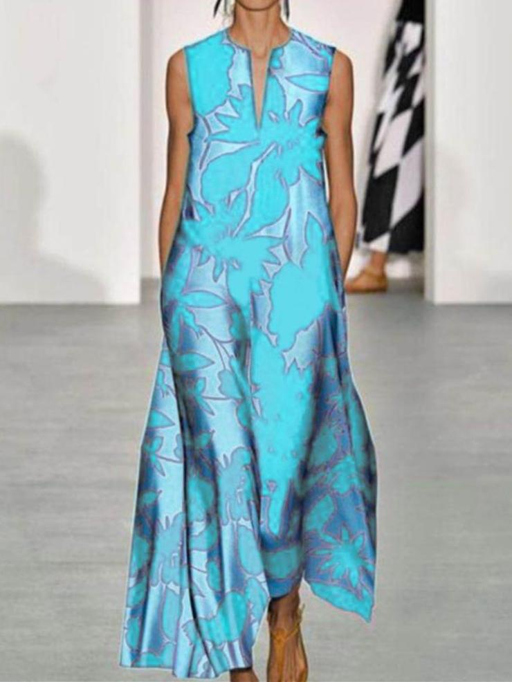 V-Neck Sleeveless Printed Bohemian Dress - Maxi Dresses - INS | Online Fashion Free Shipping Clothing, Dresses, Tops, Shoes - 22/06/2021 - 30-40 - Category_Maxi Dresses