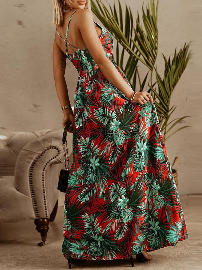 V-neck Sling Floral Bohemian Beach Dress - Maxi Dresses - INS | Online Fashion Free Shipping Clothing, Dresses, Tops, Shoes - 20-30 - 21/06/2021 - color-green
