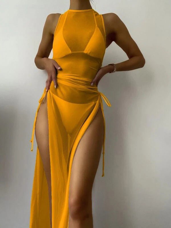 Women's Bikinis Solid Mesh Slit Three-Piece Bikini Swimsuit - Bikinis - Instastyled | Online Fashion Free Shipping Clothing, Dresses, Tops, Shoes - 28/02/2022 - 30-40 - BIK2202281128