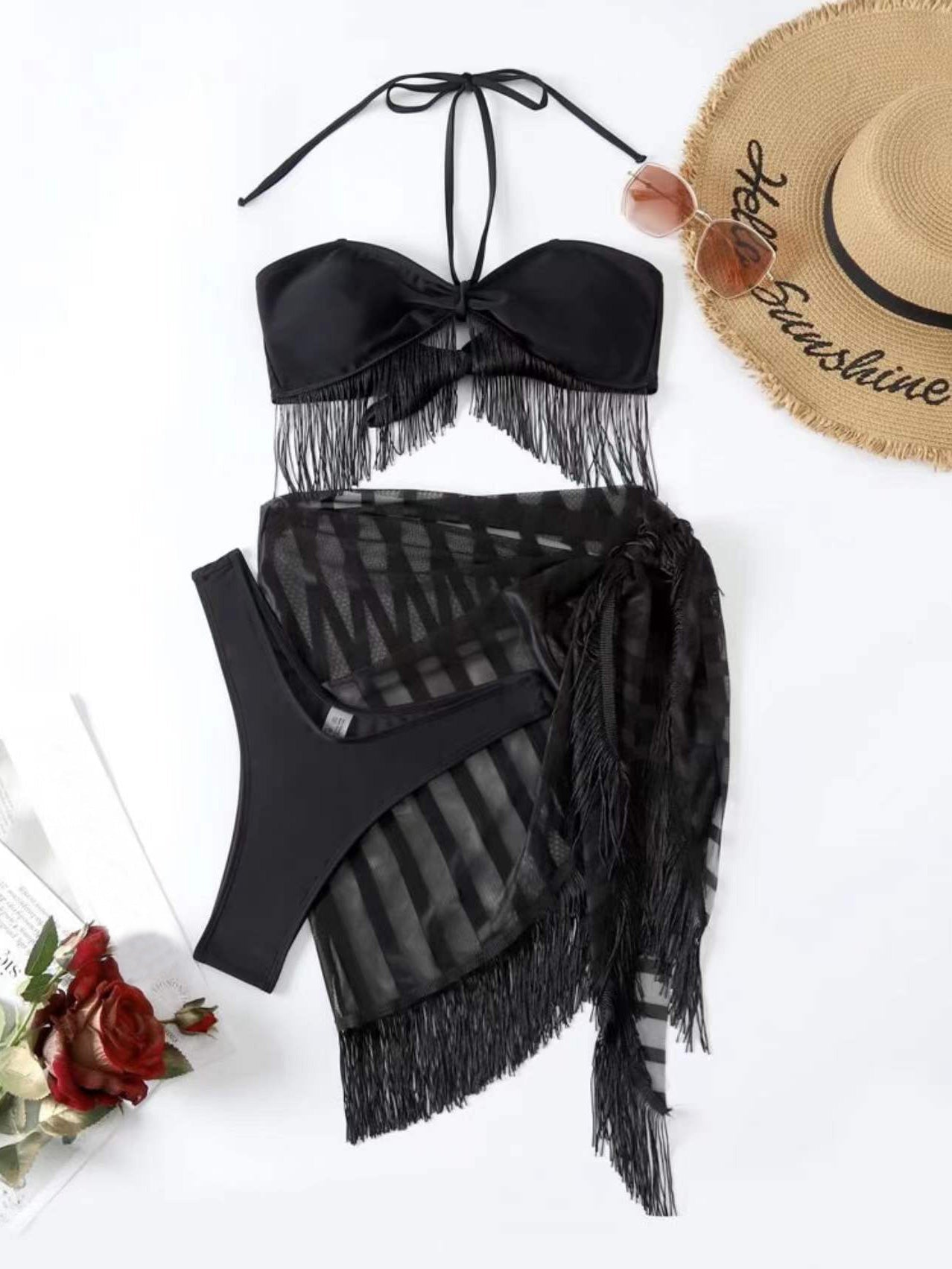 Women's Bikinis Three-Piece Fringed Strapless Mesh Swimsuit Bikini - Bikinis - Instastyled | Online Fashion Free Shipping Clothing, Dresses, Tops, Shoes - 11/02/2022 - 30-40 - BIK2202111113