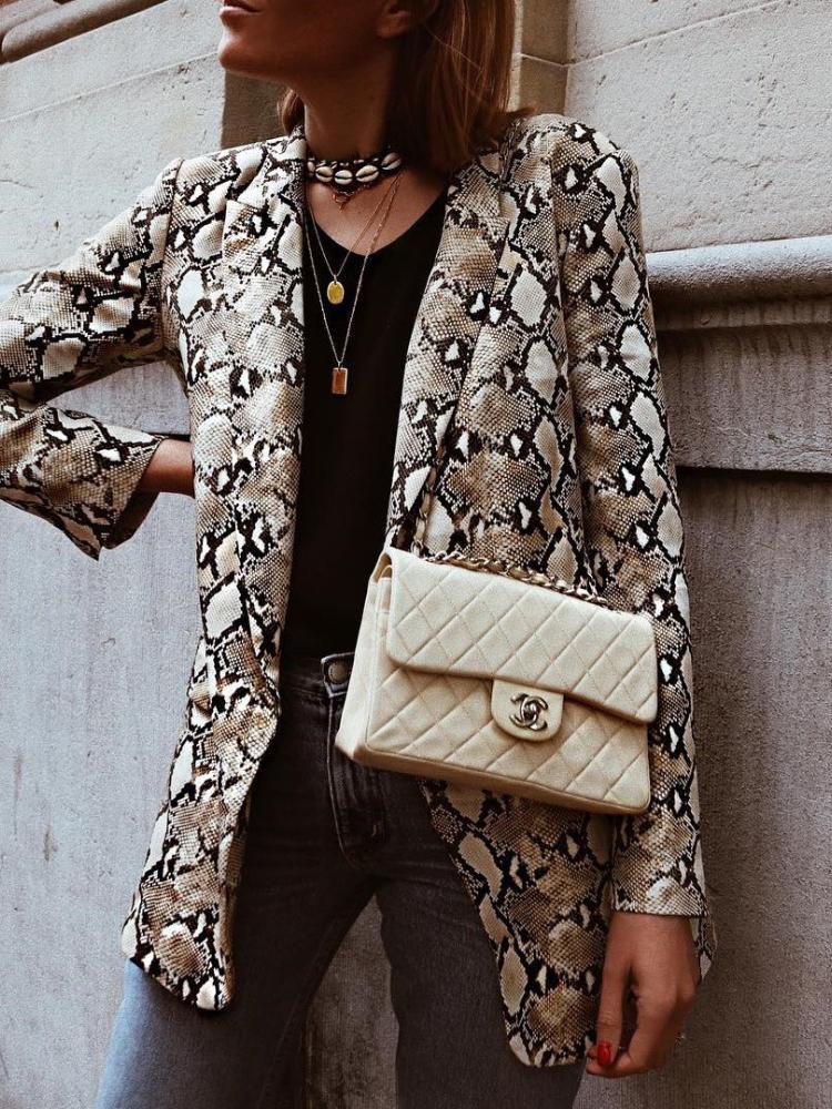 Women's Blazer Snake Print Lapel Long Sleeve Slim Blazer - Blazers - INS | Online Fashion Free Shipping Clothing, Dresses, Tops, Shoes - 27/10/2021 - 30-40 - BLA2110271160
