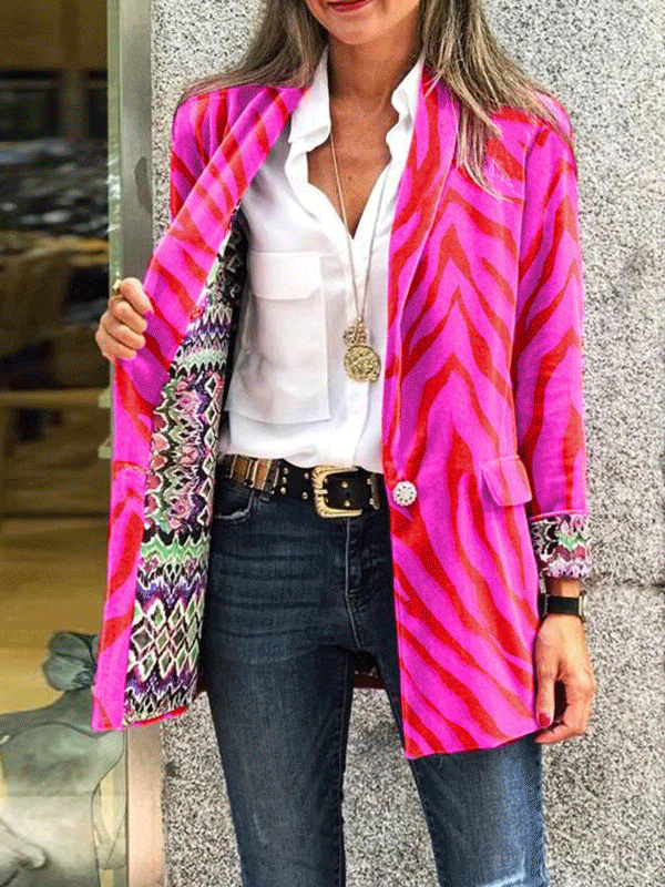 Women's Blazers Double-Sided Printing Lapel Button Blazer - Blazers - Instastyled | Online Fashion Free Shipping Clothing, Dresses, Tops, Shoes - 09/12/2021 - 40-50 - BLA2112091184