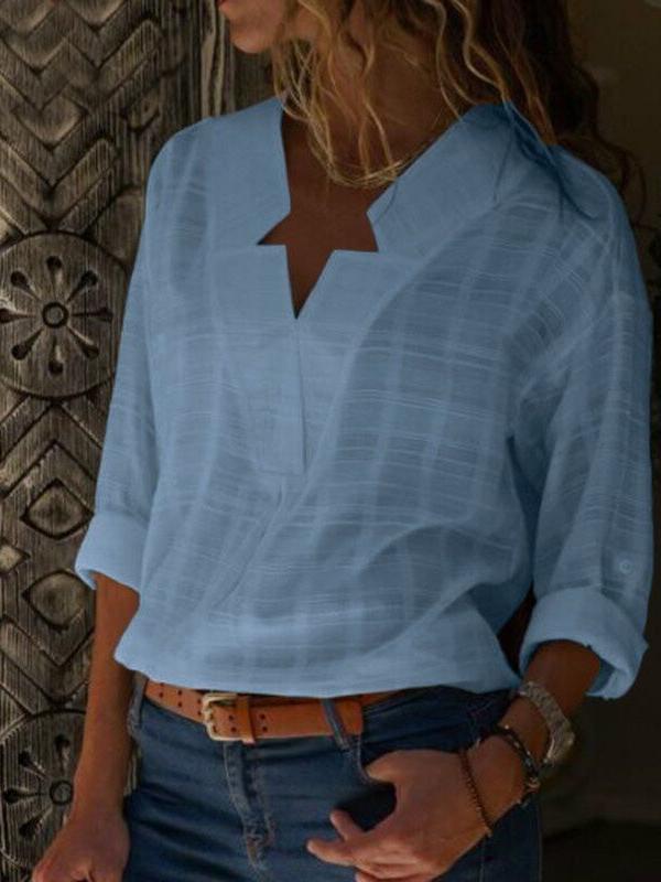 Women's Blouses Casual Solid V-Neck Long Sleeve Blouse - Blouses - INS | Online Fashion Free Shipping Clothing, Dresses, Tops, Shoes - 10-20 - 23/10/2021 - BLO2110231383