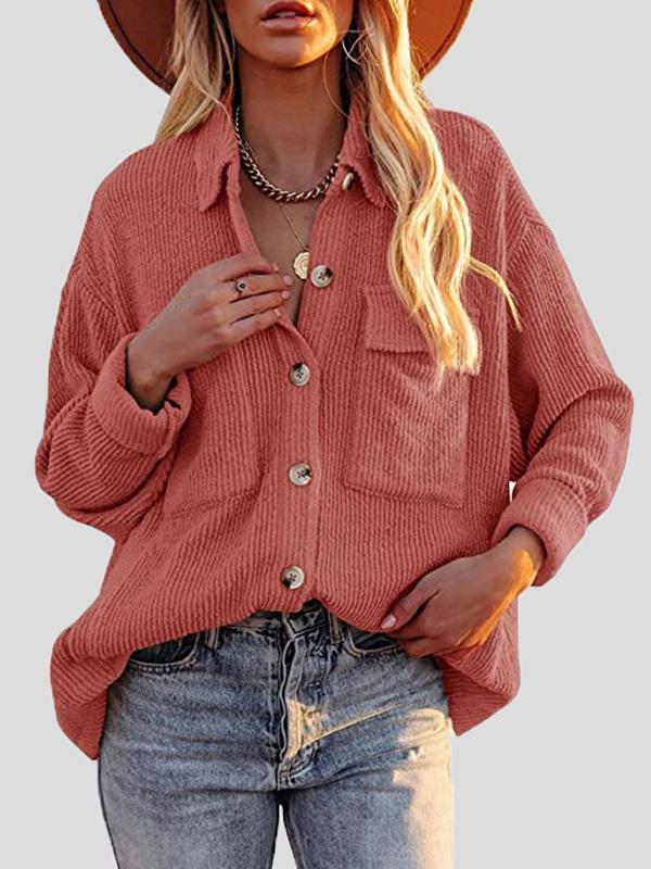 Women's Blouses Corduroy Pocket Button Long Sleeve Blouses - Blouses - INS | Online Fashion Free Shipping Clothing, Dresses, Tops, Shoes - 20-30 - 26/09/2021 - BLO2109261340