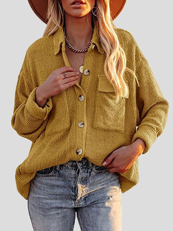 Women's Blouses Corduroy Pocket Button Long Sleeve Blouses - Blouses - INS | Online Fashion Free Shipping Clothing, Dresses, Tops, Shoes - 20-30 - 26/09/2021 - BLO2109261340