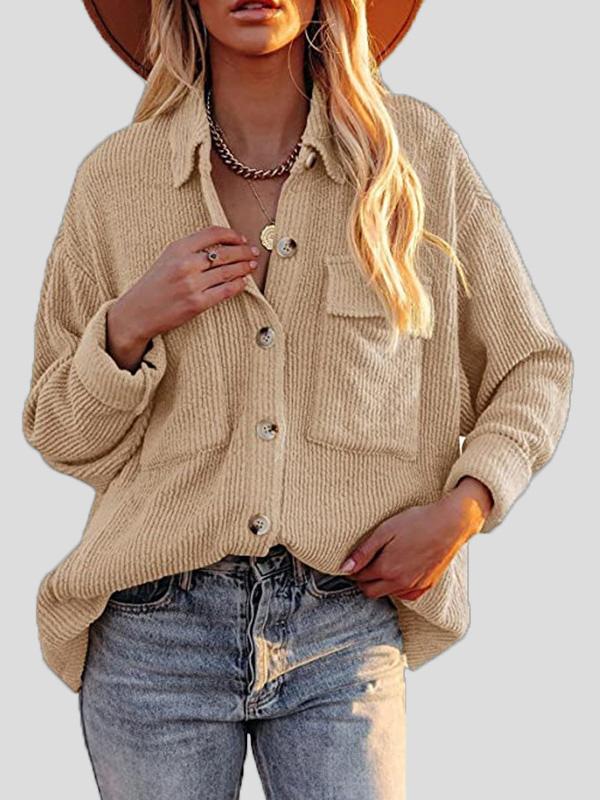 Women's Blouses Corduroy Pocket Button Long Sleeve Blouses - Blouses - INS | Online Fashion Free Shipping Clothing, Dresses, Tops, Shoes - 20-30 - 26/09/2021 - BLO2109261340