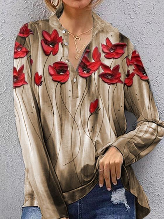 Women's Blouses Floral Print Button Long Sleeve Blouse - Blouses - INS | Online Fashion Free Shipping Clothing, Dresses, Tops, Shoes - 01/12/2021 - 20-30 - BLO2112011458