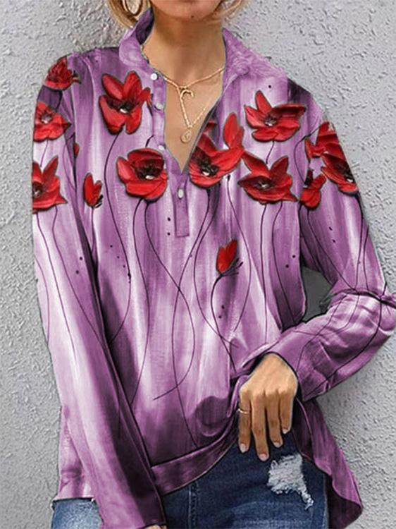 Women's Blouses Floral Print Button Long Sleeve Blouse - Blouses - INS | Online Fashion Free Shipping Clothing, Dresses, Tops, Shoes - 01/12/2021 - 20-30 - BLO2112011458