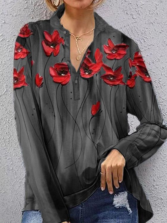 Women's Blouses Floral Print Button Long Sleeve Blouse - Blouses - INS | Online Fashion Free Shipping Clothing, Dresses, Tops, Shoes - 01/12/2021 - 20-30 - BLO2112011458