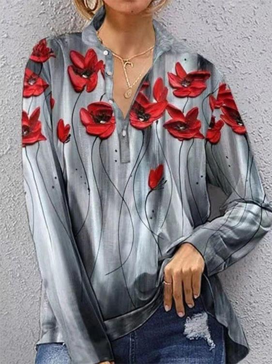 Women's Blouses Floral Print Button Long Sleeve Blouse - Blouses - INS | Online Fashion Free Shipping Clothing, Dresses, Tops, Shoes - 01/12/2021 - 20-30 - BLO2112011458