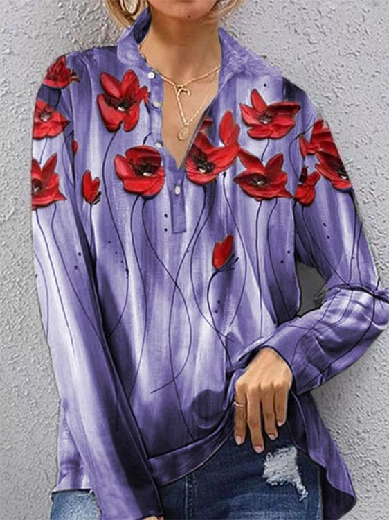 Women's Blouses Floral Print Button Long Sleeve Blouse - Blouses - INS | Online Fashion Free Shipping Clothing, Dresses, Tops, Shoes - 01/12/2021 - 20-30 - BLO2112011458