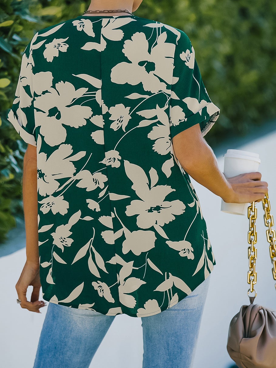 Women's Blouses Ice Silk Print Short Sleeve Chiffon Blouse - Blouses - Instastyled | Online Fashion Free Shipping Clothing, Dresses, Tops, Shoes - 22/01/2022 - 30-40 - BLO2201221558