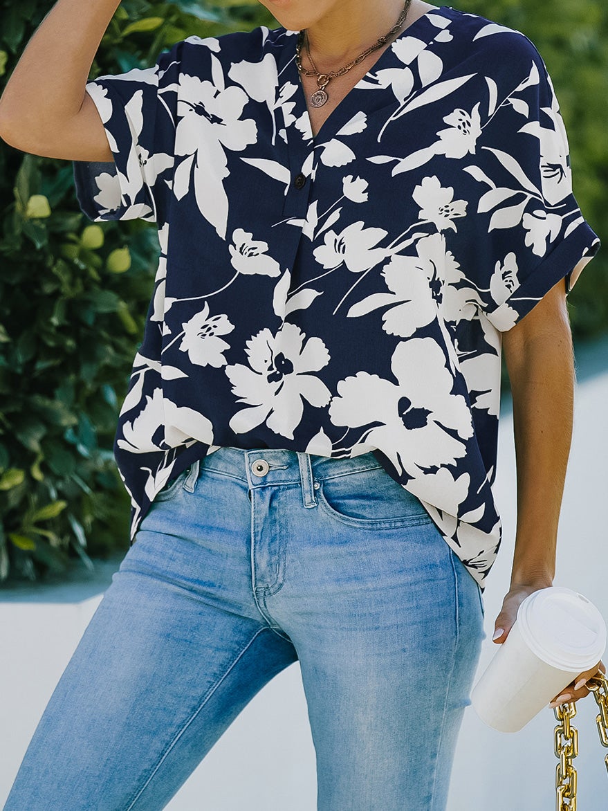 Women's Blouses Ice Silk Print Short Sleeve Chiffon Blouse - Blouses - Instastyled | Online Fashion Free Shipping Clothing, Dresses, Tops, Shoes - 22/01/2022 - 30-40 - BLO2201221558