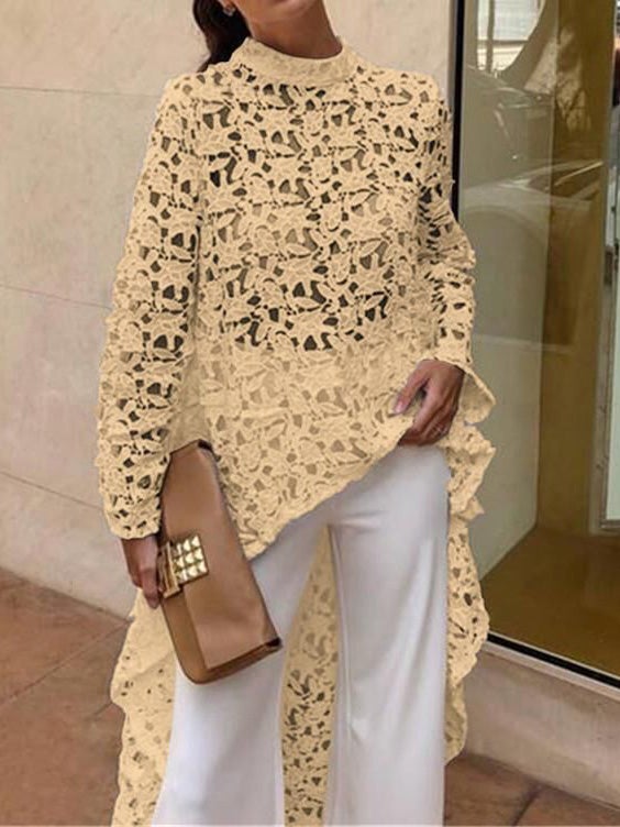Women's Blouses Lace Irregular Hollow Long Sleeve Blouse - Blouses - Instastyled | Online Fashion Free Shipping Clothing, Dresses, Tops, Shoes - 13/01/2022 - 30-40 - BLO2201131543