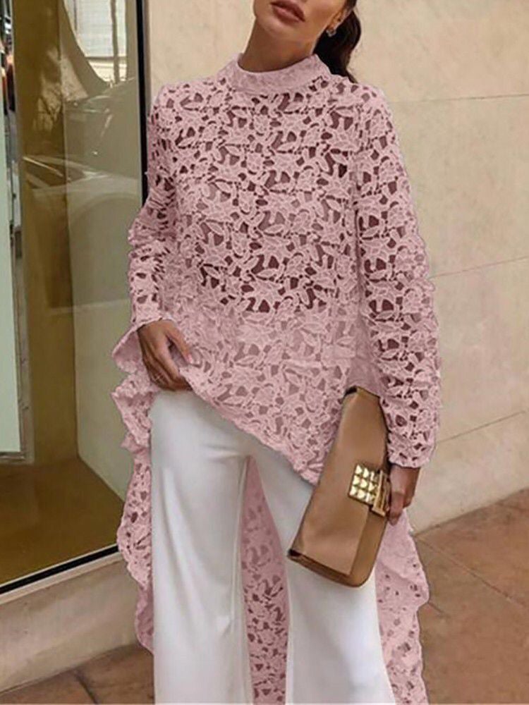 Women's Blouses Lace Irregular Hollow Long Sleeve Blouse - Blouses - Instastyled | Online Fashion Free Shipping Clothing, Dresses, Tops, Shoes - 13/01/2022 - 30-40 - BLO2201131543