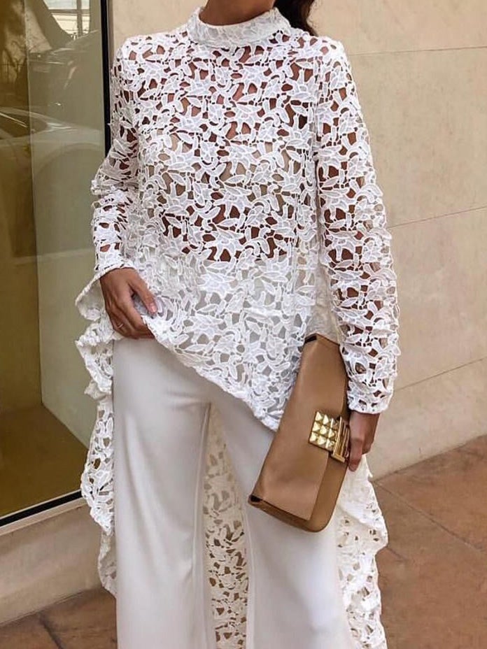 Women's Blouses Lace Irregular Hollow Long Sleeve Blouse - Blouses - Instastyled | Online Fashion Free Shipping Clothing, Dresses, Tops, Shoes - 13/01/2022 - 30-40 - BLO2201131543