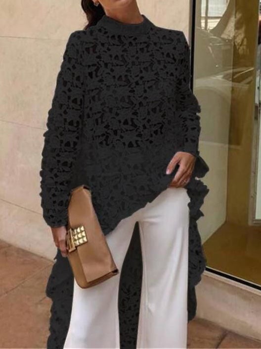 Women's Blouses Lace Irregular Hollow Long Sleeve Blouse - Blouses - Instastyled | Online Fashion Free Shipping Clothing, Dresses, Tops, Shoes - 13/01/2022 - 30-40 - BLO2201131543