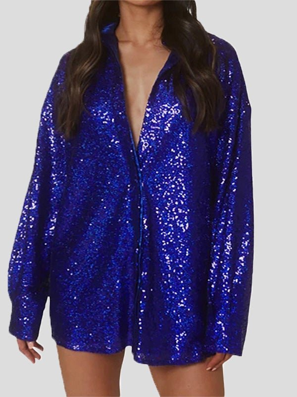 Women's Blouses Loose Bright Silk Lapel Button Long Sleeve Blouse - Blouses - Instastyled | Online Fashion Free Shipping Clothing, Dresses, Tops, Shoes - 20/01/2022 - 40-50 - BLO2201201556