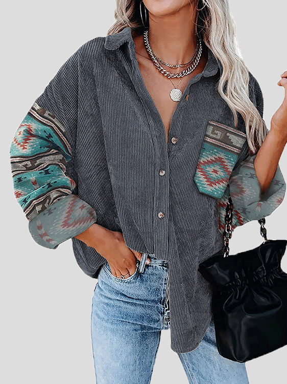 Women's Blouses Loose Print Stitching Lapel Long Sleeve Blouse - Blouses - INS | Online Fashion Free Shipping Clothing, Dresses, Tops, Shoes - 20-30 - 21/10/2021 - BLO2110211373