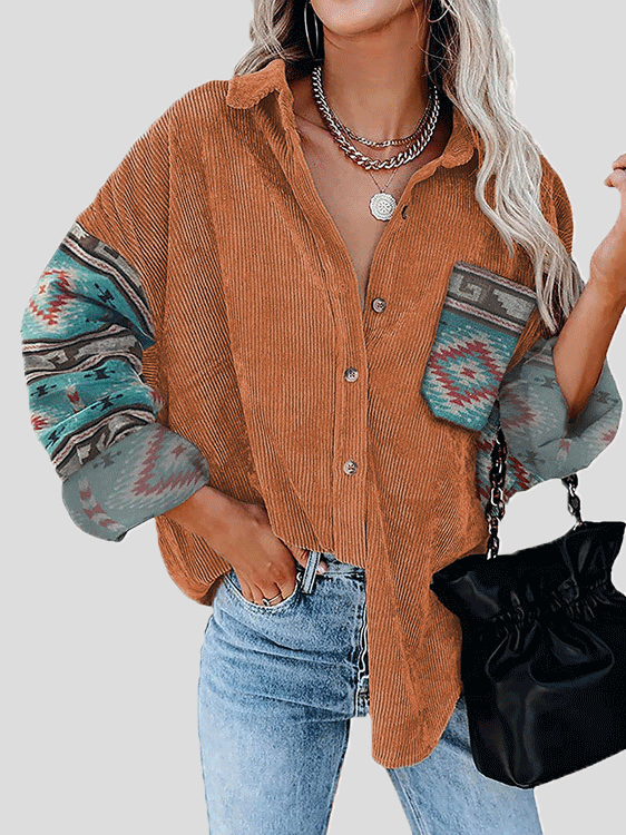 Women's Blouses Loose Print Stitching Lapel Long Sleeve Blouse - Blouses - INS | Online Fashion Free Shipping Clothing, Dresses, Tops, Shoes - 20-30 - 21/10/2021 - BLO2110211373