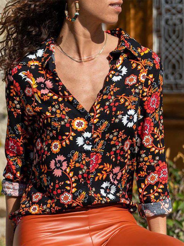 Women's Blouses Printed Lapel Button Long Sleeve Blouse - Blouses - Instastyled | Online Fashion Free Shipping Clothing, Dresses, Tops, Shoes - 13/12/2021 - 20-30 - BLO2112131483