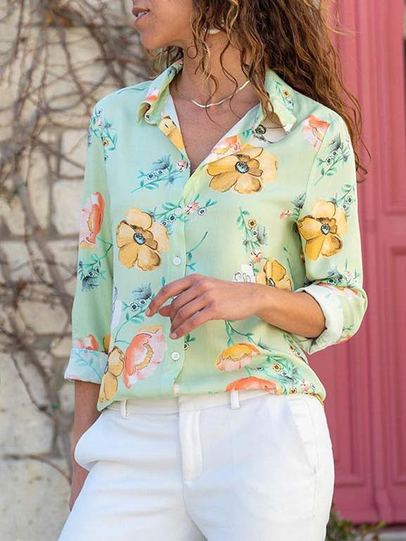 Women's Blouses Printed Lapel Button Long Sleeve Blouse - Blouses - Instastyled | Online Fashion Free Shipping Clothing, Dresses, Tops, Shoes - 13/12/2021 - 20-30 - BLO2112131483