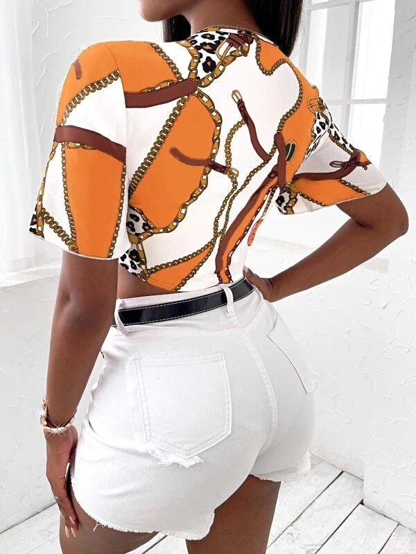 Women's Blouses Printed Short Sleeve Bow Crop Blouse - Blouses - Instastyled | Online Fashion Free Shipping Clothing, Dresses, Tops, Shoes - 07/02/2022 - 20-30 - BLO2202081565