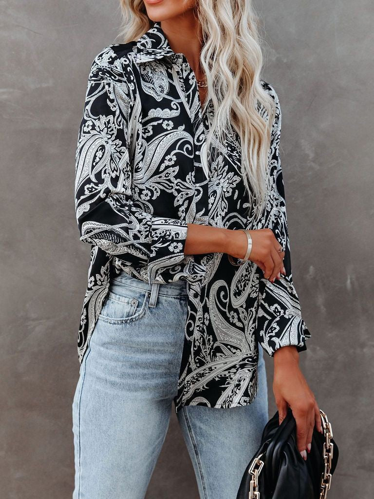 Women's Blouses Printed Stand Collar Button Long Sleeve Blouse - Blouses - Instastyled | Online Fashion Free Shipping Clothing, Dresses, Tops, Shoes - 20-30 - 23/02/2022 - Blouses
