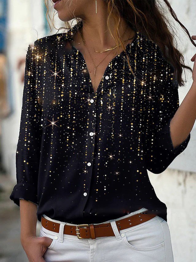 Women's Blouses Shiny Print Button Long Sleeve Blouse - Blouses - Instastyled | Online Fashion Free Shipping Clothing, Dresses, Tops, Shoes - 07/02/2022 - 20-30 - BLO2202081563