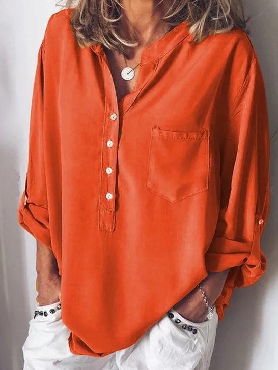 Women's Blouses Solid Button Pocket Long Sleeve Blouse - Blouses - INS | Online Fashion Free Shipping Clothing, Dresses, Tops, Shoes - 1/11/2021 - 10-20 - BLO2111011402