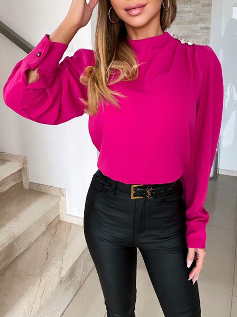 Women's Blouses Solid High Collar Button Long Sleeve Blouse - Blouses - Instastyled | Online Fashion Free Shipping Clothing, Dresses, Tops, Shoes - 20-30 - 22/12/2021 - BLO2112221499